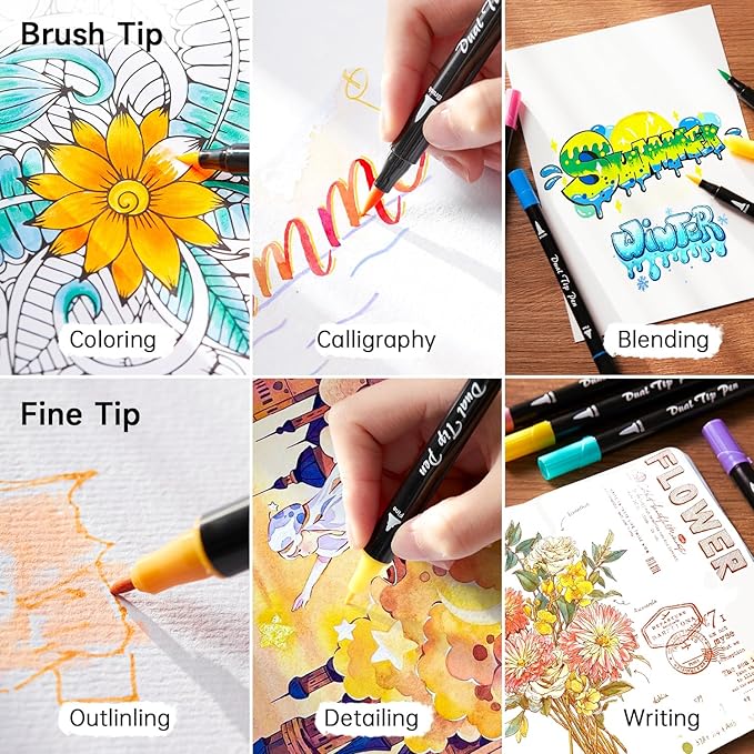 Shuttle Art Dual Tip Brush Marker Pens, 25 Colors Water-based Ink, Fine and - Image 5