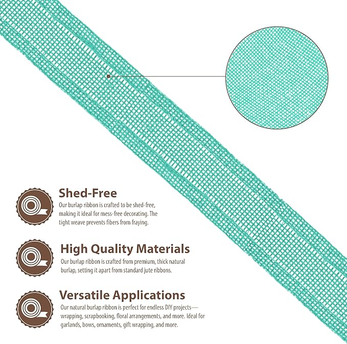 Mandala Crafts Turquoise Burlap Ribbon 1.5 Inches Wide Jute Ribbons - Image 3