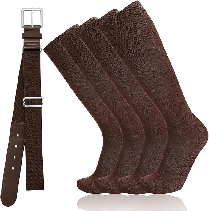Baseball Socks and Belt Combo for Youth Adult - Softball Sock and Belt for Boys and Girls (2 Pairs of Socks & 1 Belt)