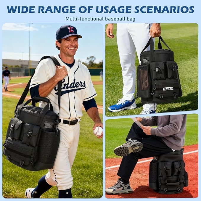 Baseball Bucket Bag - Baseball Coaching Accessories Organizer, Softball Bucket Bag with Insulation Pocket, Anti-Slip Bottom for Bat, Gloves, Scoreboards
