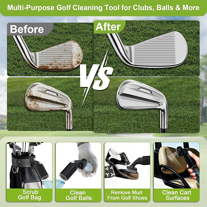 Electric Golf Club Cleaner Brush: AA Battery Powered for Effortless Cleaning - Golf Club Brush for Golf Accessories - Holds 5oz Water - Magnetic Clip - Golf Gifts for Golfer Men