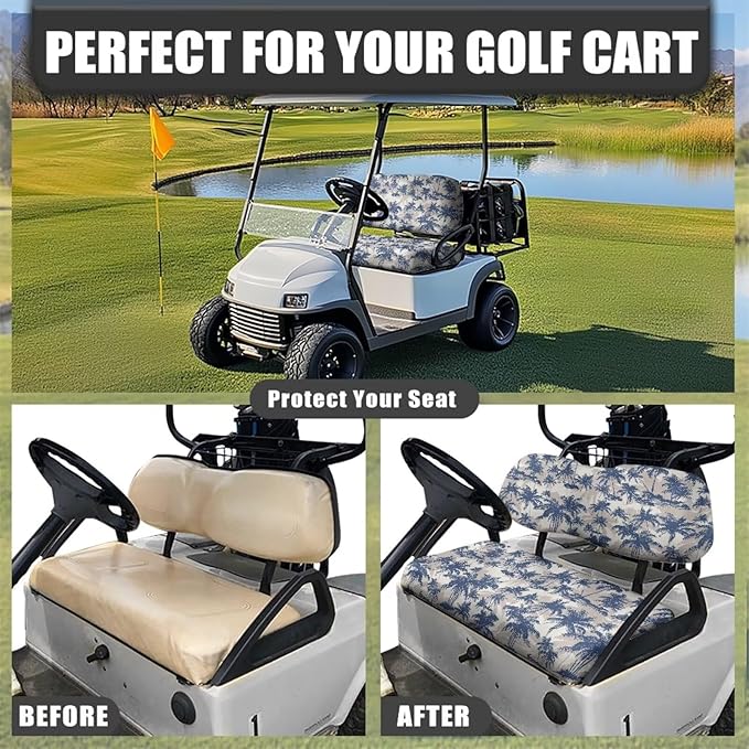 Suobstales Golf Cart Front and Rear Seat Cover Set for EZGO TXT RXV & Club Car DS 2 Passenger, Washable Bench Seat Covers Kit