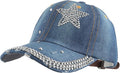 Hoce Fashion Rhinestone Denim Baseball Cap Studded Bling Hat for Women