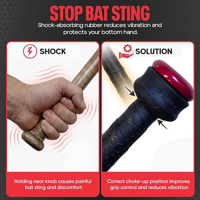 Grip-N-Rip Knob Stacker Choke-Up Ring for Baseball/Softball Bats Provides Choking Up Space & Relief from Bat Sting, Stackable for Custom Fit and Comfort