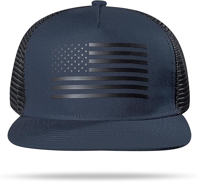 UALON Baseball Cap, Snapback Trucker Hat for Men & Women with American Flag and Adjustable, Breathable Mesh, Flat Bill Hats