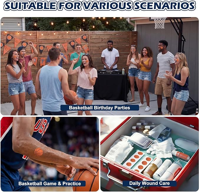 100 Pack Basketball Bandages 1 Inch Round Basketball Shape Dot Adhesive Sports Bandages for Small Wounds Scrapes First Aid Supplies for Athletes