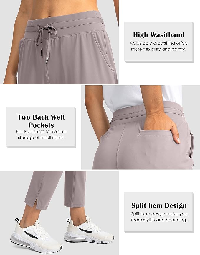 Soothfeel Women's Pants with 4 Pockets 7/8 Stretch High Waisted Sweatpants Travel Athletic Work Golf Pants for Women