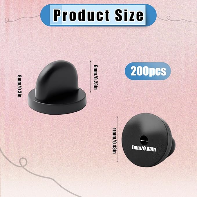 200 Pcs Black Rubber Pin Backs, Enamel Pin Backs, PVC Rubber Lapel Pin Backs - Image 2