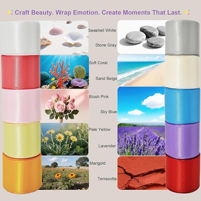 1-1/2 Inch Double-Faced Satin Ribbon 50 Yards Set, “Morning Meadow”–10 Nature - Image 3