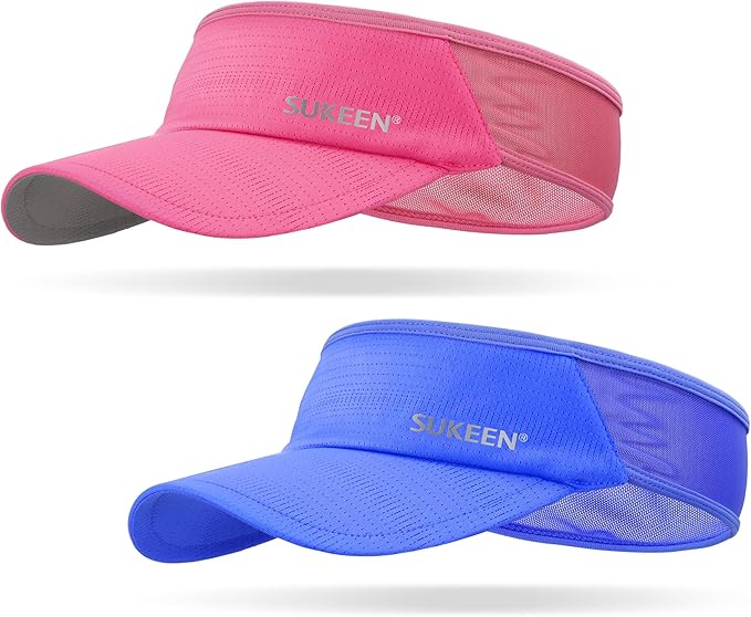 Sukeen 2 Pack Sports Sun Visor Men Women Lightweight Packable Cooling Stretchy Visor Hat for Running, Tennis, Golf