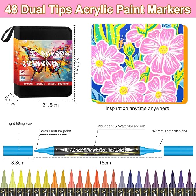96 Colors Dual Tip Acrylic Paint Markers, 48 Pack Waterproof, Odorless Acrylic - Image 4