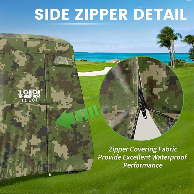 10L0L Golf Cart Cover 2/4/4+2 Passenger for Yamaha EZGO Club Car, Heavy Duty 420D Waterproof Windproof Durable Oxford Golf Cart Cover with 3 Zipper Doors for All-Weather Protection (Black/Silver)