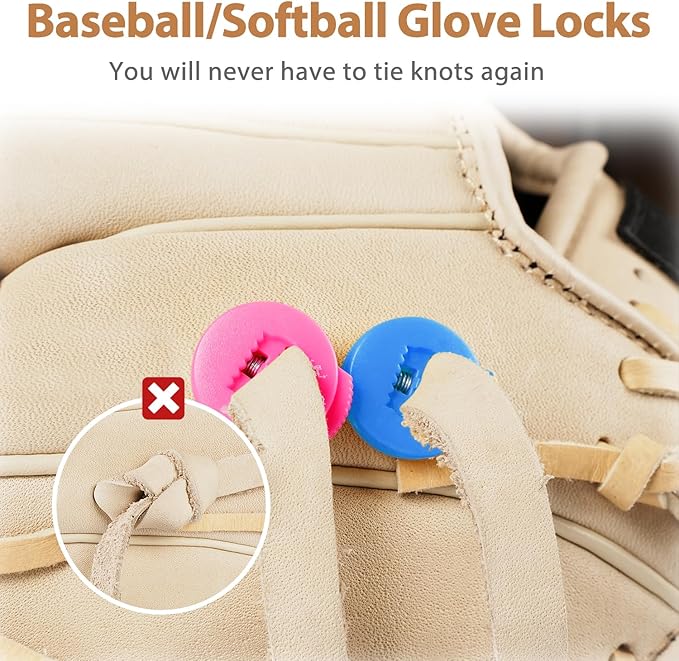 Glove Locks, 8-Pack Baseball/Softball Glove Lace Locks – Vibrant Colors, No Retie Knots, Spring-Lock Tech, Durable Design.
