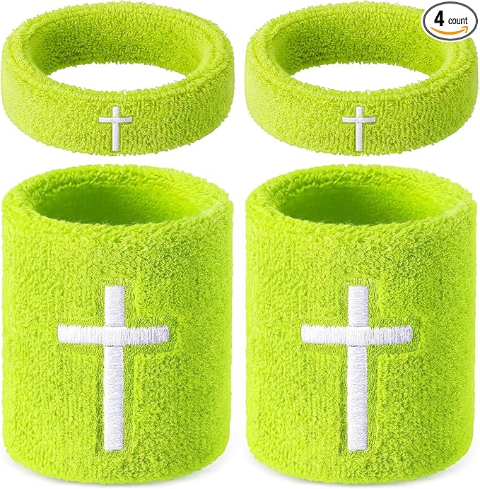 Soulchen 4 pcs Cross Bicep Bands Wrist Bands Christian Arm Sweat Wristbands Absorbent Armband for Men Women Football Baseball Players Sports Activities Supplies