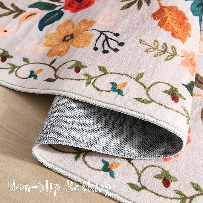Rugcomf Area Rug 4x6 Rug Washable Boho Rugs Non Slip Low Pile Floral Small - Image 3