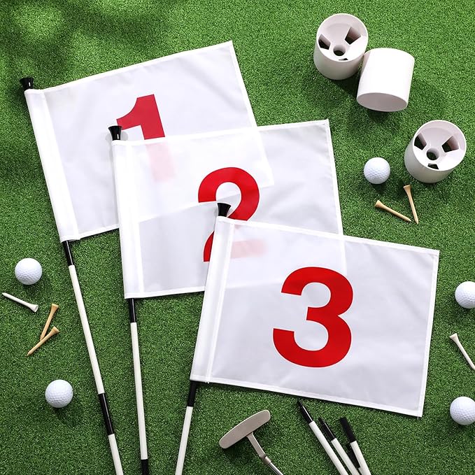 Golf Flag Stick 6ft, 3 Set Putting Green Flags with Hole Cup & Flagstick, Numbered Pin Flags for Backyard Yard Driving Range Chipping Green, Practice Accessories Gift for Men(White)