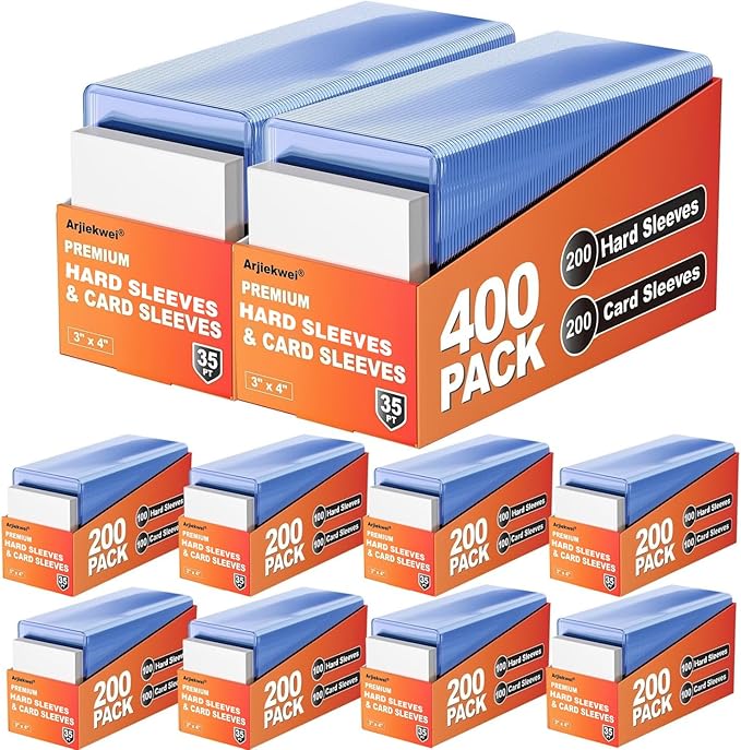 2000 Card Sleeves Hard Plastic, Arjiekwei 3"X4" Baseball Cards Protectors Plastic, Premium Card Holder for Trading Sports Baseball Football Game Cards (1000 Hard Sleeve + 1000 Soft Sleeve)