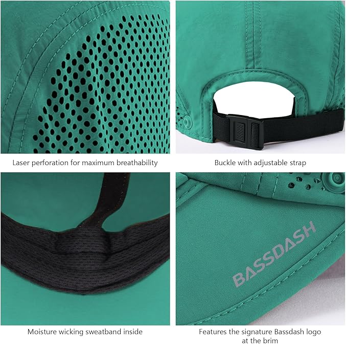 BASSDASH UPF 50+ Foldable Fishing Hat Baseball Cap with Removable Neck Flap Portable for Men Women Golf Hiking