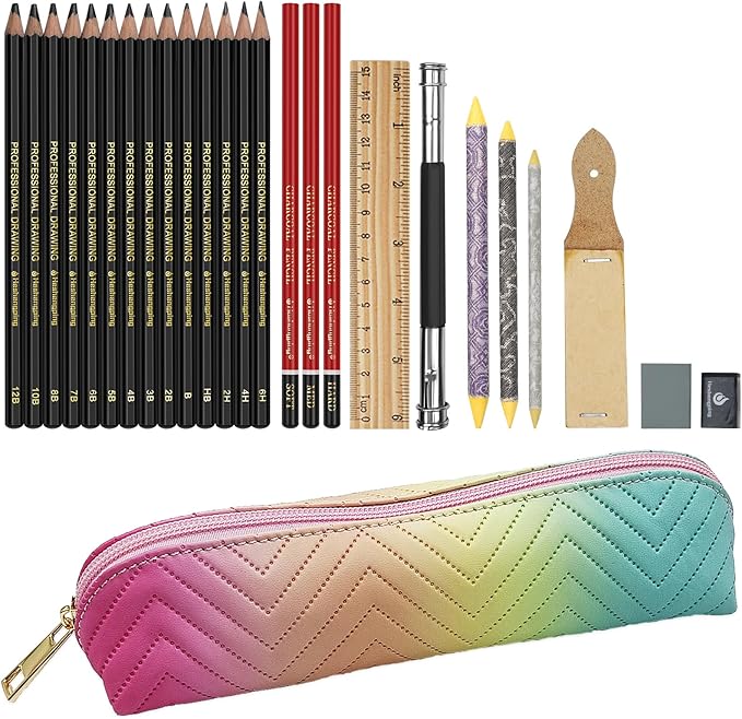 Heshengping 26 Pack Sketching Set Drawing Pencils Kit Art Supplies Include by Heshengping