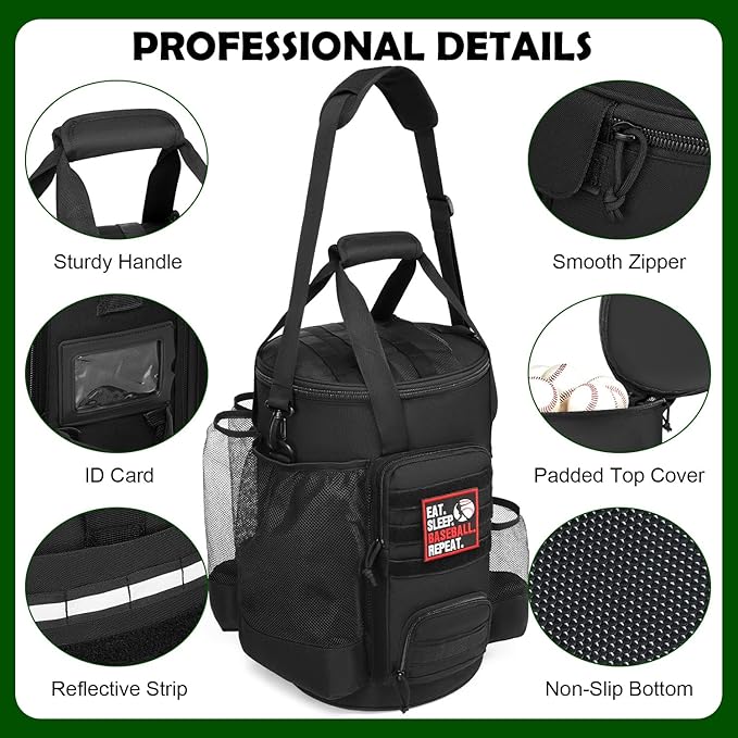 Baseball Bucket Bag Baseball Coaching Accessories Organizer Softball Bucket Bag with Anti-Slip Bottom & Multiple Pockets for Bat, Gloves, Scoreboards