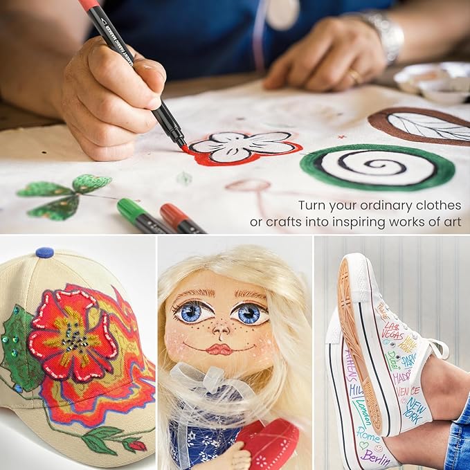 ARTEZA Fabric Markers, Colored Permanent Textile Markers, Dual-Tip Pens - Image 5