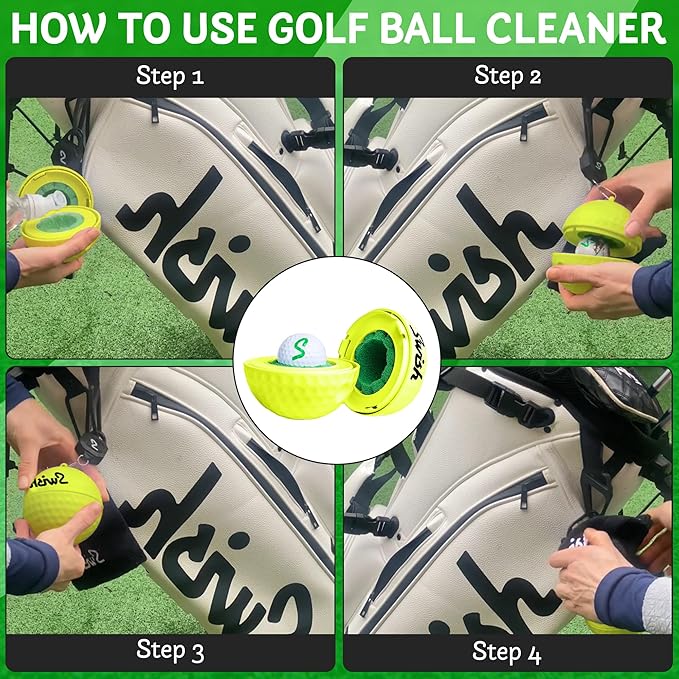 Swish Portable Golf Ball Cleaner – Clip-On Golf Accessory for Bag or Cart – Perfect Golf Gift