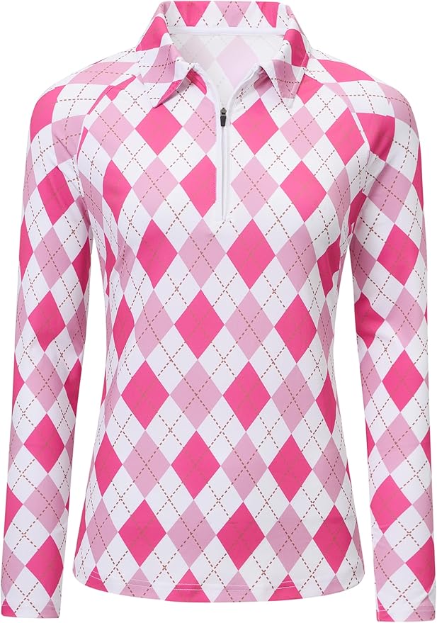 MoFiz Women's Golf Polo Shirt Long Sleeve Collared 1/4 Zip Stretch Soft Athletic Tops for Tennis Hiking & Outdoor Sports