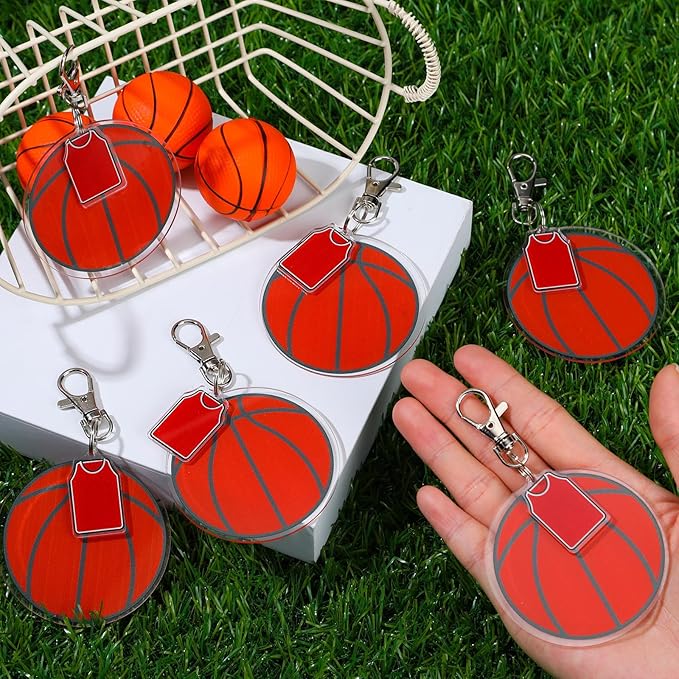Cunno 36 Pcs Basketball Baseball Softball Tennis Acrylic Keychain Blank Kit 12 Acrylic Keyring 12 Swivel Snap Hook Keychain(Basketball, 1.6 x 0.8 Inch)