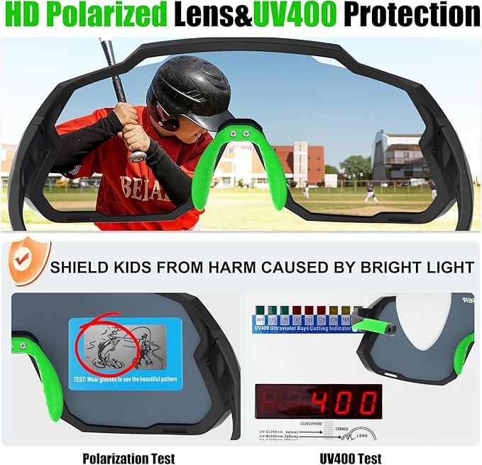 X-TIGER Kids Sunglasses Polarized Youth Baseball Sunglasses for 8-14 boys girls UV400 Sports Softball Cycling Glasses
