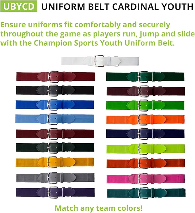 Champion Sports Baseball & Softball Belt – Stretch Fit Uniform Belt for Youth & Adult Players, Multiple Colors