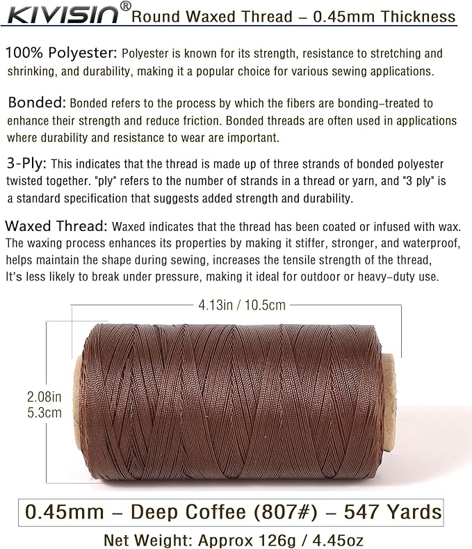 Thin Wax Polyester Thread, 547 Yards, 3 Ply Round Waxed Cord Strings - Image 2
