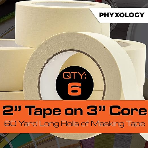 No-Residue 2 Inch, 60 Yard Masking Tape 6 Pk. Easy-Tear, Pro-Grade Removable - Image 2