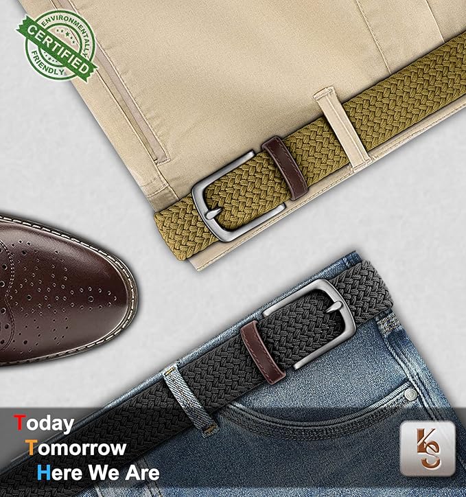 KEMISANT Men's Golf Belt 2 Pack-Braided Woven Stretch Belt for Gift Men Casual Jeans Sports Work 1 3/8"