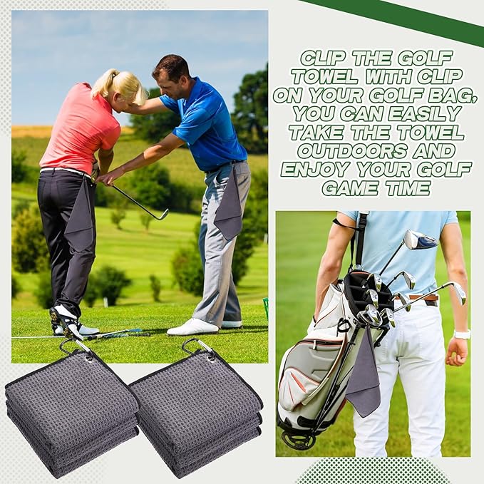 Batiyeer Golf Towel Bulk for Golf Bags 16'' x 16'' Microfiber Fabric Towel with Clip Waffle Pattern, Fitness, Camping, Hiking, Yoga