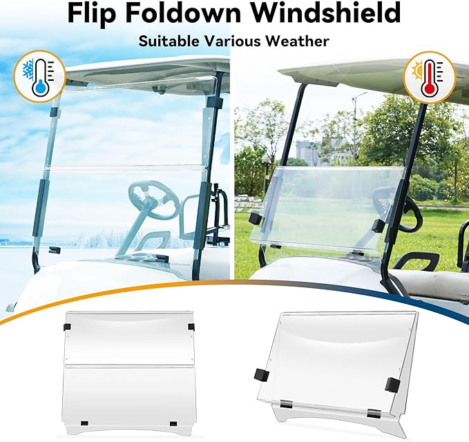 Golf Cart Clear Windshield for Yamaha G29/Drive 2007-2016, Acrylic Fold Down Windscreen, Impact Resistant and Shatterproof