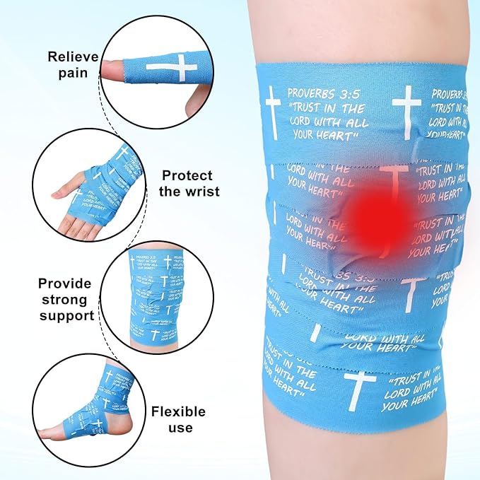 MiniInflat 2 Pcs Christian Cross Athletic Tape Sports Tape 2in x 23ft Religion Jesus Wrist Wrap for Soccer Football Baseball, Gift for Graduation Teacher Nurses Week Pentecost(Blue,Proverbs)