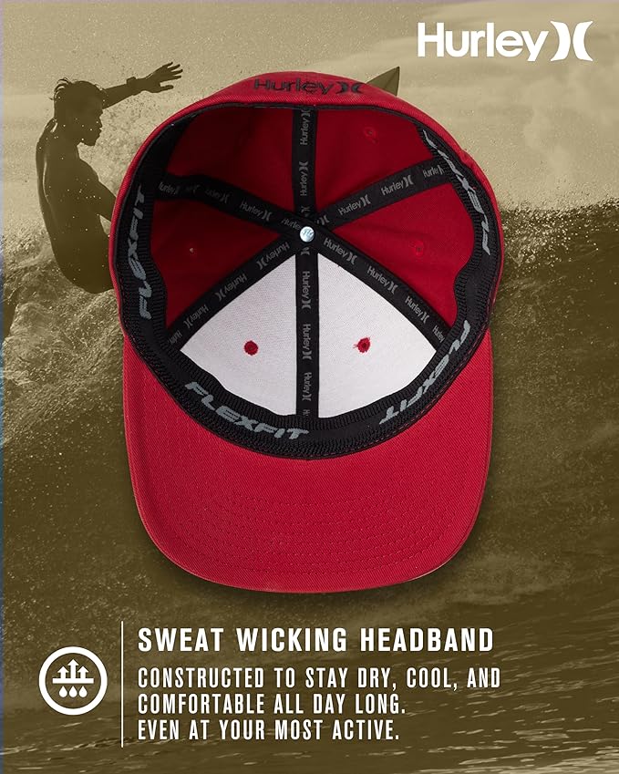 Hurley Mens Baseball Cap - Curved Brim Flexfit Ball Cap, Moisture Wicking Breathable Fitted Hat for Men