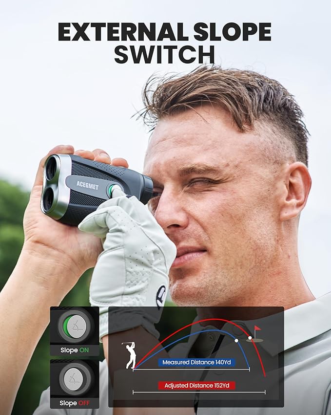 ACEGMET PF2C Golf Rangefinder with Slope, 0.3s Flag Pole Locking Vibration, ±1yd Accuracy, 1100 Yards Rechargeable Laser Range Finder Golf with Magnetic, Golf Accessories for Men