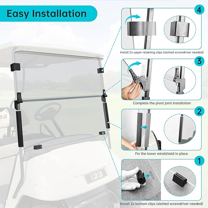 10L0L Golf Cart Windshield for EZGO TXT Gas and Electric 1995-up, Foldable Golf Cart Windscreen, Anti-UV and Impact Resistant, Clear/Tinted