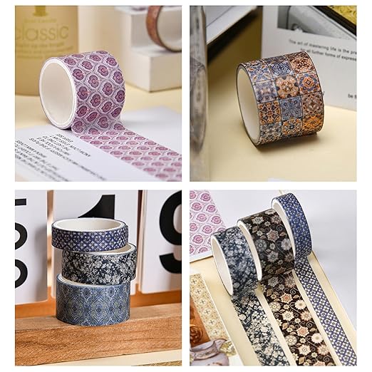 12 Rolls Exotic Charm Washi Tape Set Floral Arts Adhesive Tapes Geometric - Image 9