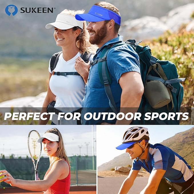 Sukeen 2 Pack Sports Sun Visor Men Women Lightweight Packable Cooling Stretchy Visor Hat for Running, Tennis, Golf