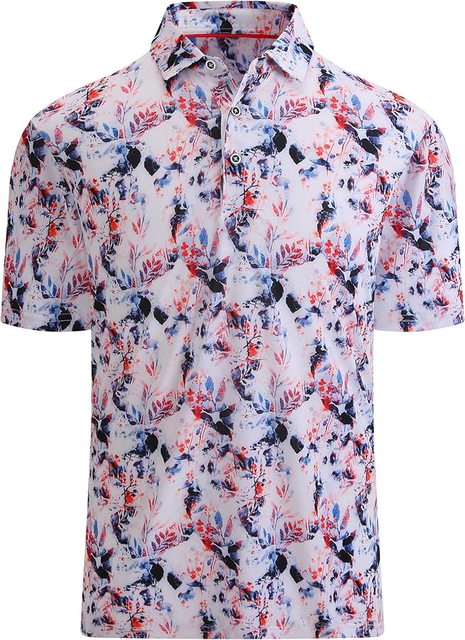 Alex Vando Mens Golf Shirt Moisture Wicking Quick-Dry Print Performance Polo Shirts for Men