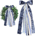 Large Blue Velvet Ribbon Bow for Wreath, Vintage Solid Fabric Ribbons Set by Unknown