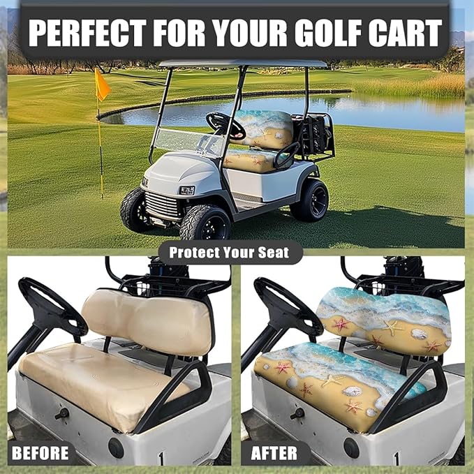 Suobstales Golf Cart Front and Rear Seat Cover Set for EZGO TXT RXV & Club Car DS 2 Passenger, Washable Bench Seat Covers Kit