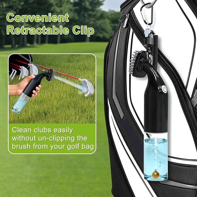 Electric Golf Club Cleaner Brush: AA Battery Powered for Effortless Cleaning - Golf Club Brush for Golf Accessories - Holds 5oz Water - Magnetic Clip - Golf Gifts for Golfer Men