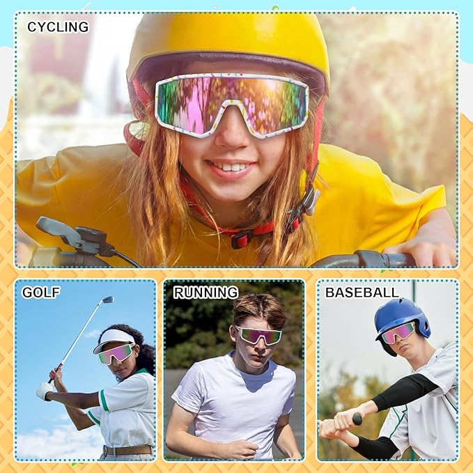 Kingdder 3 Pcs Baseball Ice Cream Drip Sunglasses for Youth Sunglasses for Sport Softball Cycling Baseball Golf