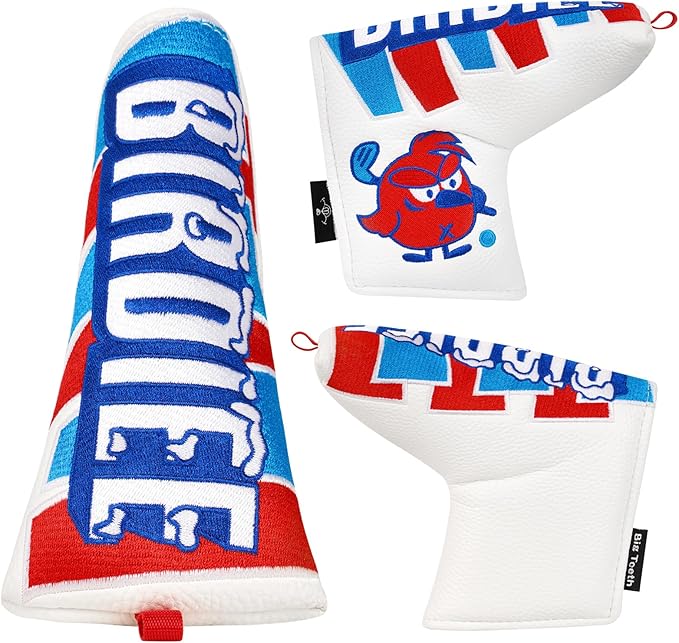 Big Teeth Funny Driver Headcover Ice & Birdiee, Driver Covers for Golf Clubs, Funny Birdie Putter Cover,Milk Shake Ice Cream Mallet Putter Cover,Blue and Red Color Golf Club Protector