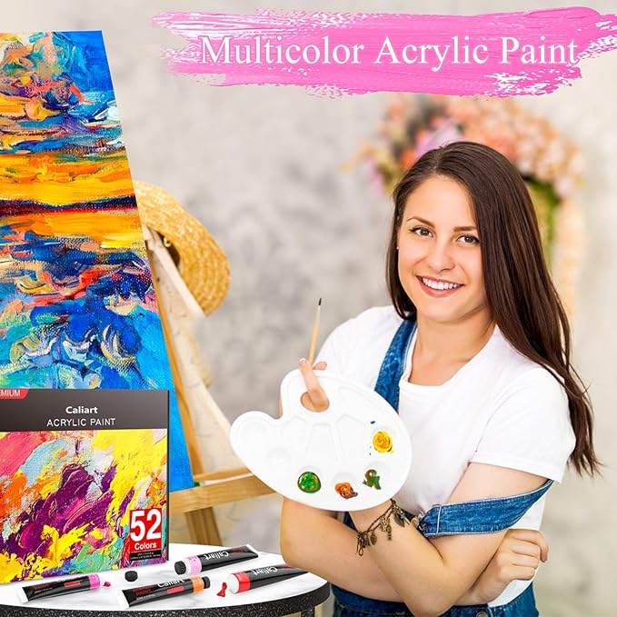 Caliart Acrylic Paint Set with 12 Brushes, 42 Colors Art Craft Paints Gifts - Image 4