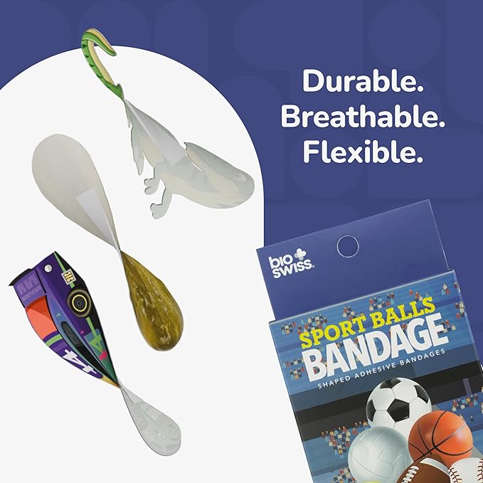 BioSwiss Bandages, Sports Balls Shaped Self Adhesive Bandage Set, Latex Free, Sterile Wound Care, 24 Count