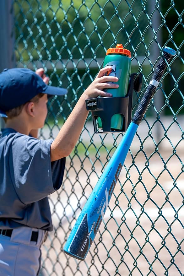 Fence Cup Holder | Drink Holder for Chain Link Fence | Fits Stanley, Yeti & Gatorade | Baseball Dugout, Softball, Pickleball & Tennis | Made in USA | The Fence Buddy (Gray)